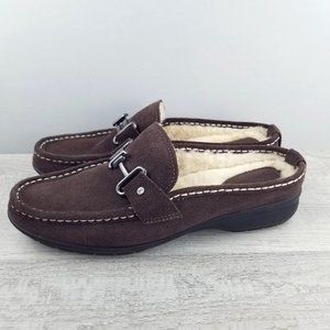 Cole Haan Women Size 7.5 B Mardi Shearling Brown Suede Mules Waterproof Sole